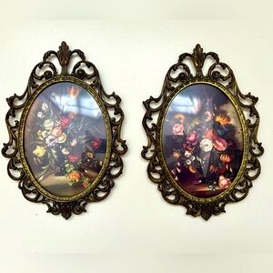 Vintage Made in Italy brass Ornate Floral print Wall Art Set